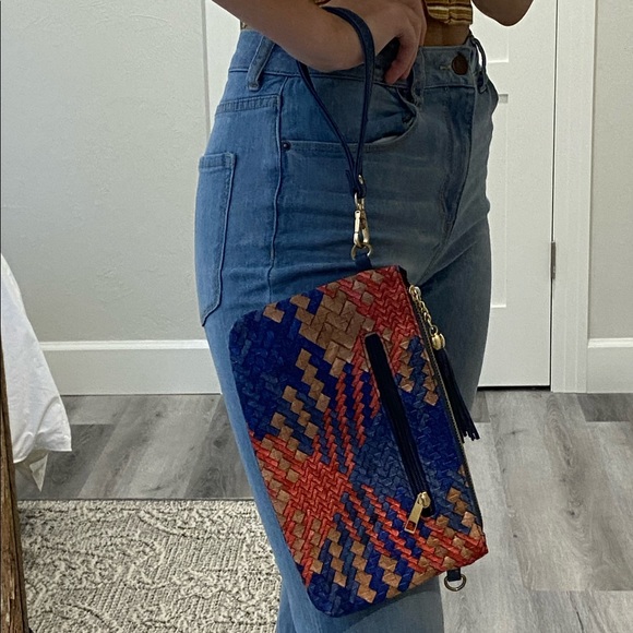 Mellow World Multicolored Crosshatch Clutch Bag Like New - Picture 2 of 5